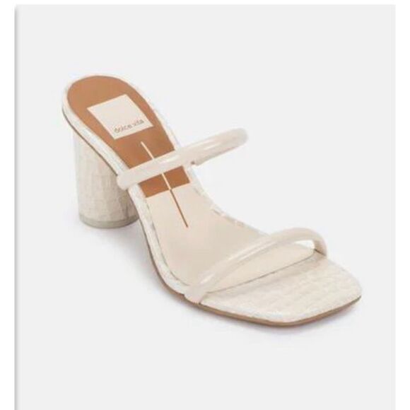 Dolce‎ Vita Noles Croc Double Strap High Heels Block Heel Slip On Ivory Size 9 - Picture 1 of 8